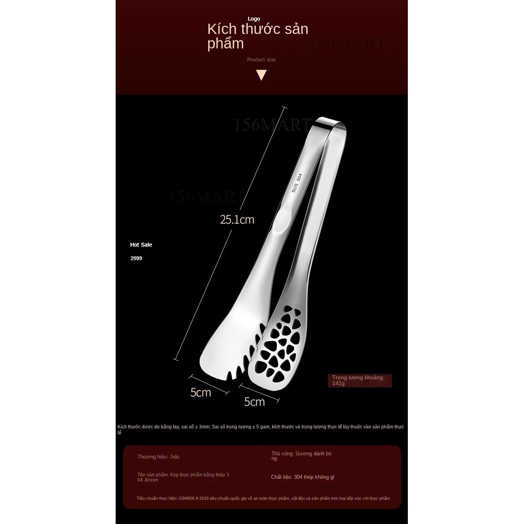 Kẹp Gắp Thức Ăn Đồ Nóng Inox 304 Dài Cao Cấp