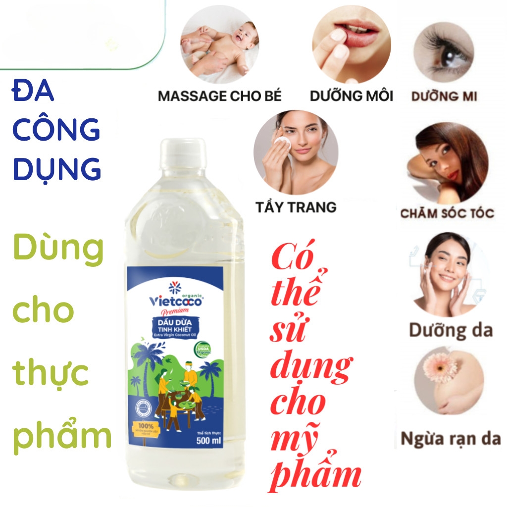 Dầu dừa tinh khiết ép lạnh hữu cơ nguyên chất Vietcoco Premium dưỡng ẩm và chăm sóc tóc, da - Oganico