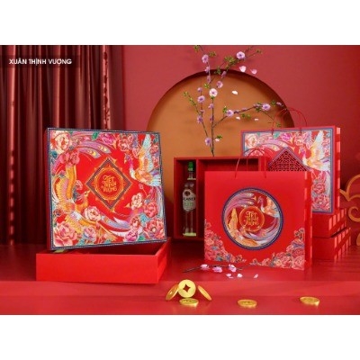 Hộp Quà Tết LỚN 2026 (Có khay định hình đựng rượu) size 36x32x9cm mẫu xuân như ý/xuân thịnh vượng/lộc xuân
