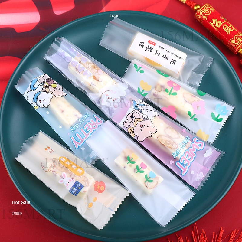 Set 200 vỏ túi đựng kẹo nougat, kẹo hạnh phúc hình hoa anh đào, hoa cúc (KT 4*9.5cm)