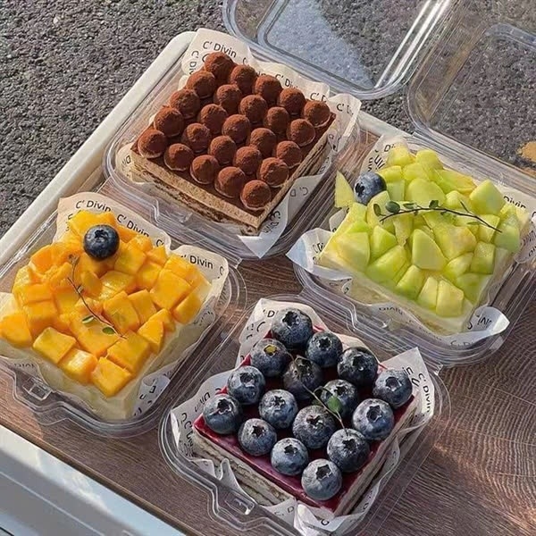 Hộp Nhựa nắp gập Trong suốt Đựng Bánh Bento, Gato, Phô Mai Cháy, Bunrt cheesecake
