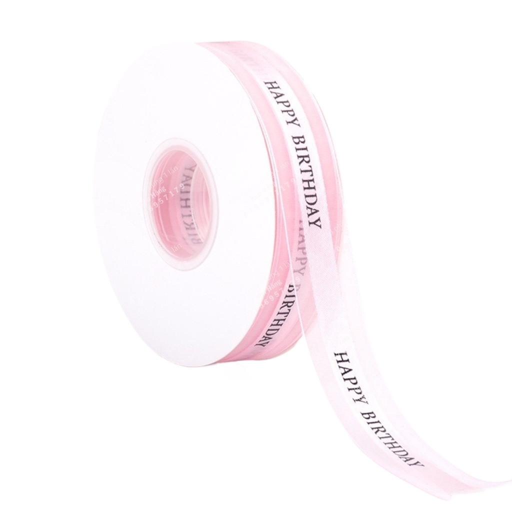 Ruy băng ren Happy Birthday 2,5cm dài 43m trang trí hộp đựng bánh - bó hoa - gói quà tặng