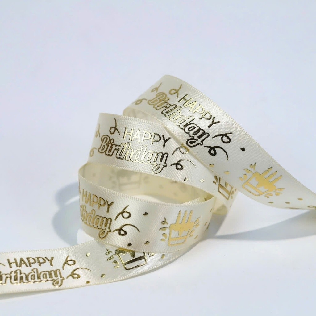 Ruy băng lụa chữ happy birthday vàng - 156mart
