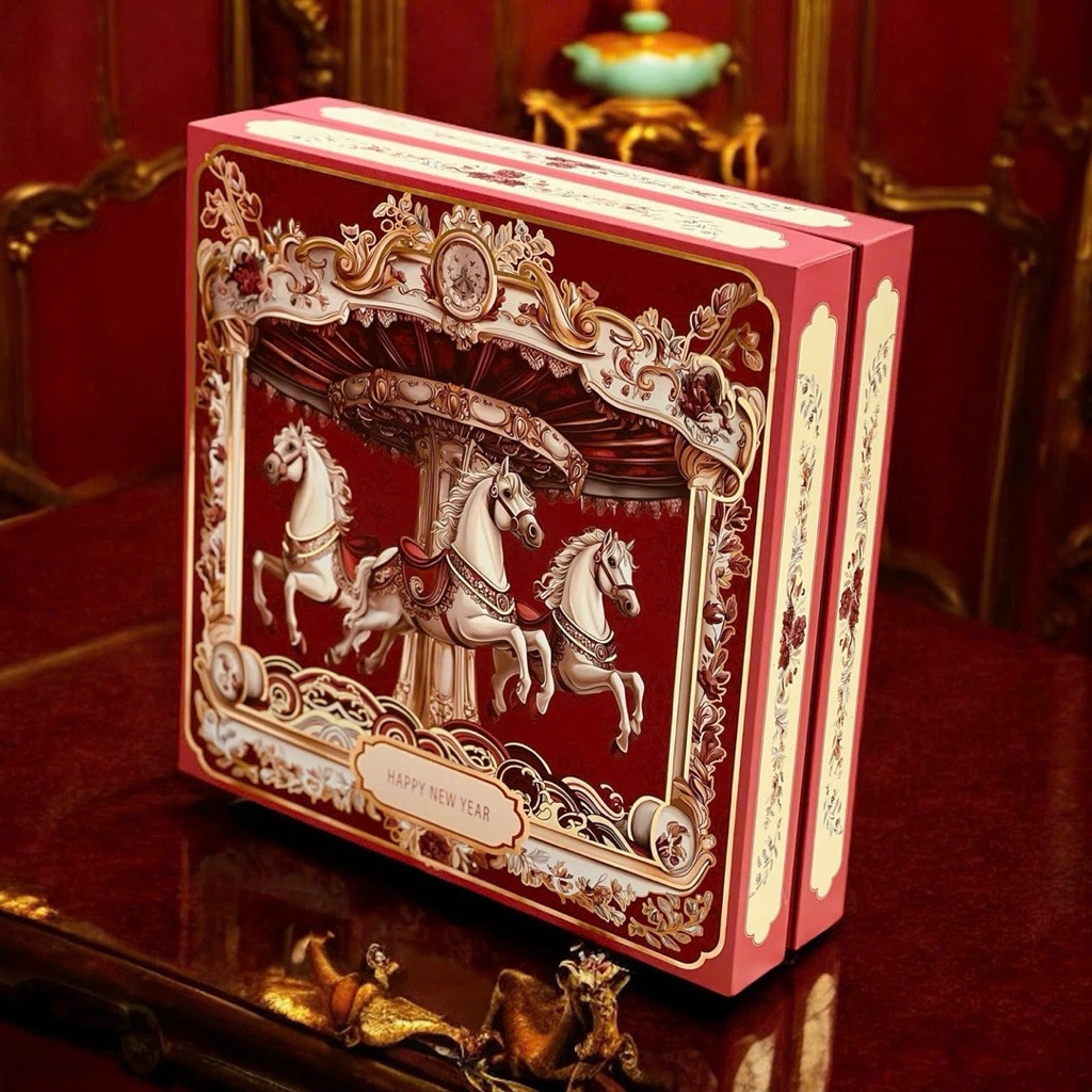 Hộp Đựng Quà Tết Cứng Âm Dương 2026 -CHIẾN MÃ VƯỢNG NIÊN- Hộp trống không kèm quà