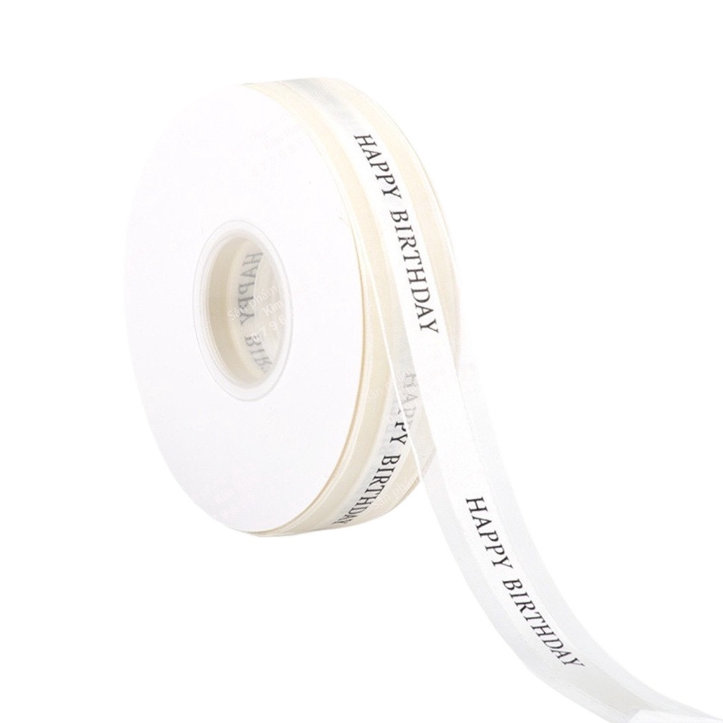 Ruy băng ren Happy Birthday 2,5cm dài 43m trang trí hộp đựng bánh - bó hoa - gói quà tặng