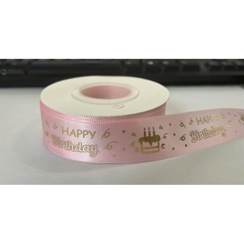 Ruy băng lụa chữ happy birthday vàng - 156mart