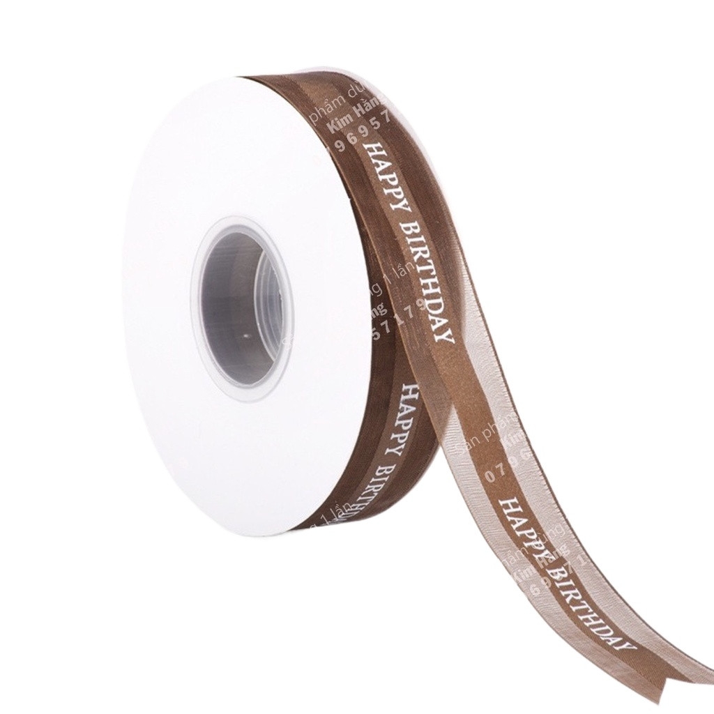 Ruy băng ren Happy Birthday 2,5cm dài 43m trang trí hộp đựng bánh - bó hoa - gói quà tặng