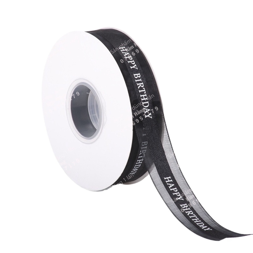 Ruy băng ren Happy Birthday 2,5cm dài 43m trang trí hộp đựng bánh - bó hoa - gói quà tặng