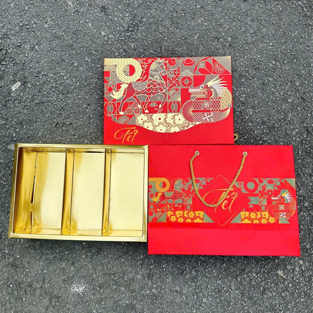 Set 5 Hộp Đựng Quà Tết Hội Lân / Tết Việt / Xuân Vượng / Song Mã / Vạn Hoa