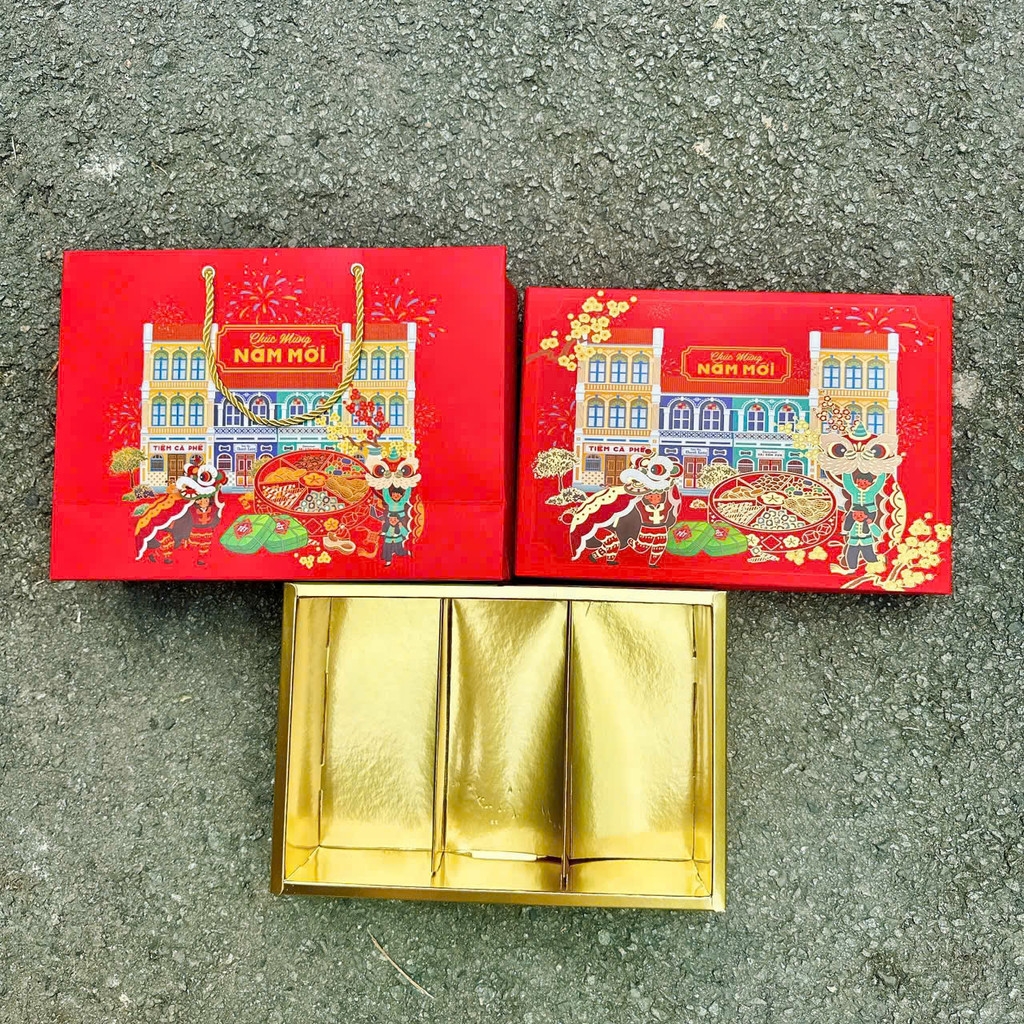 Set 5 Hộp Đựng Quà Tết Hội Lân / Tết Việt / Xuân Vượng / Song Mã / Vạn Hoa