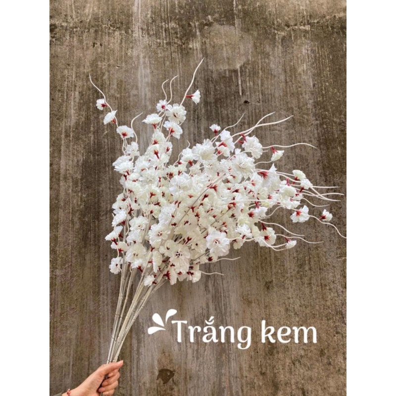 Cành hoa đào râu trang trí (thân cành màu trắng)