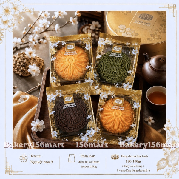 100 Túi Trung Thu Hàn Miệng Nguyệt Hoa / Hoa Viên Vàng Đựng Bánh 150gr - 300gr