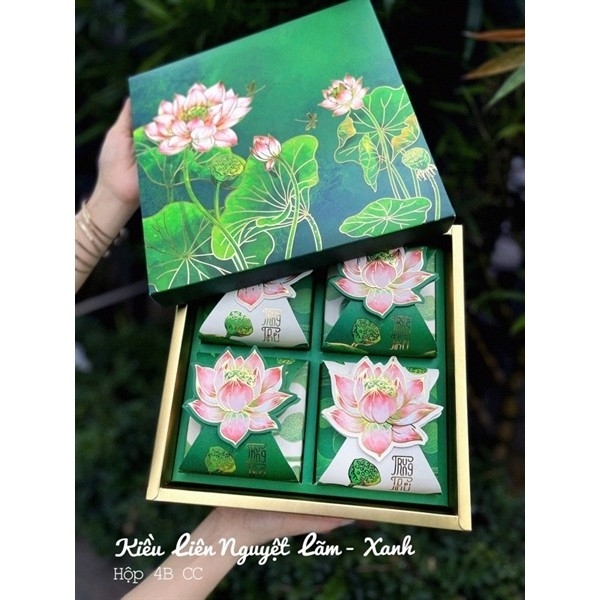 ❤️Mẫu 2025❤️ Hộp trung thu 4 bánh Kiều Liên Nguyệt Lãm Xanh