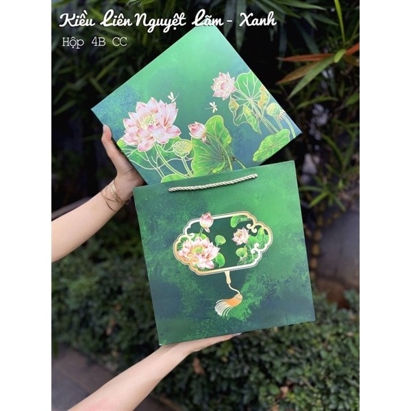 ❤️Mẫu 2025❤️ Hộp trung thu 4 bánh Kiều Liên Nguyệt Lãm Xanh