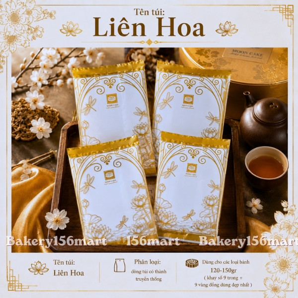 100 Túi Trung Thu Hàn Miệng Nguyệt Hoa / Hoa Viên Vàng Đựng Bánh 150gr - 300gr