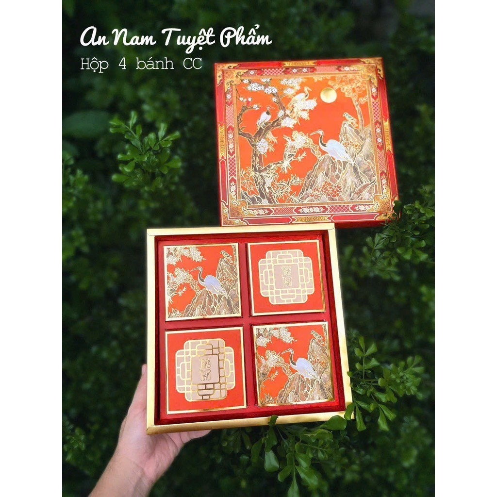 Hộp trung thu An Nam Tuyệt Phẩm -ép kim nhũ đồng full mặt hộp -hộp 4 bánh kèm túi xách