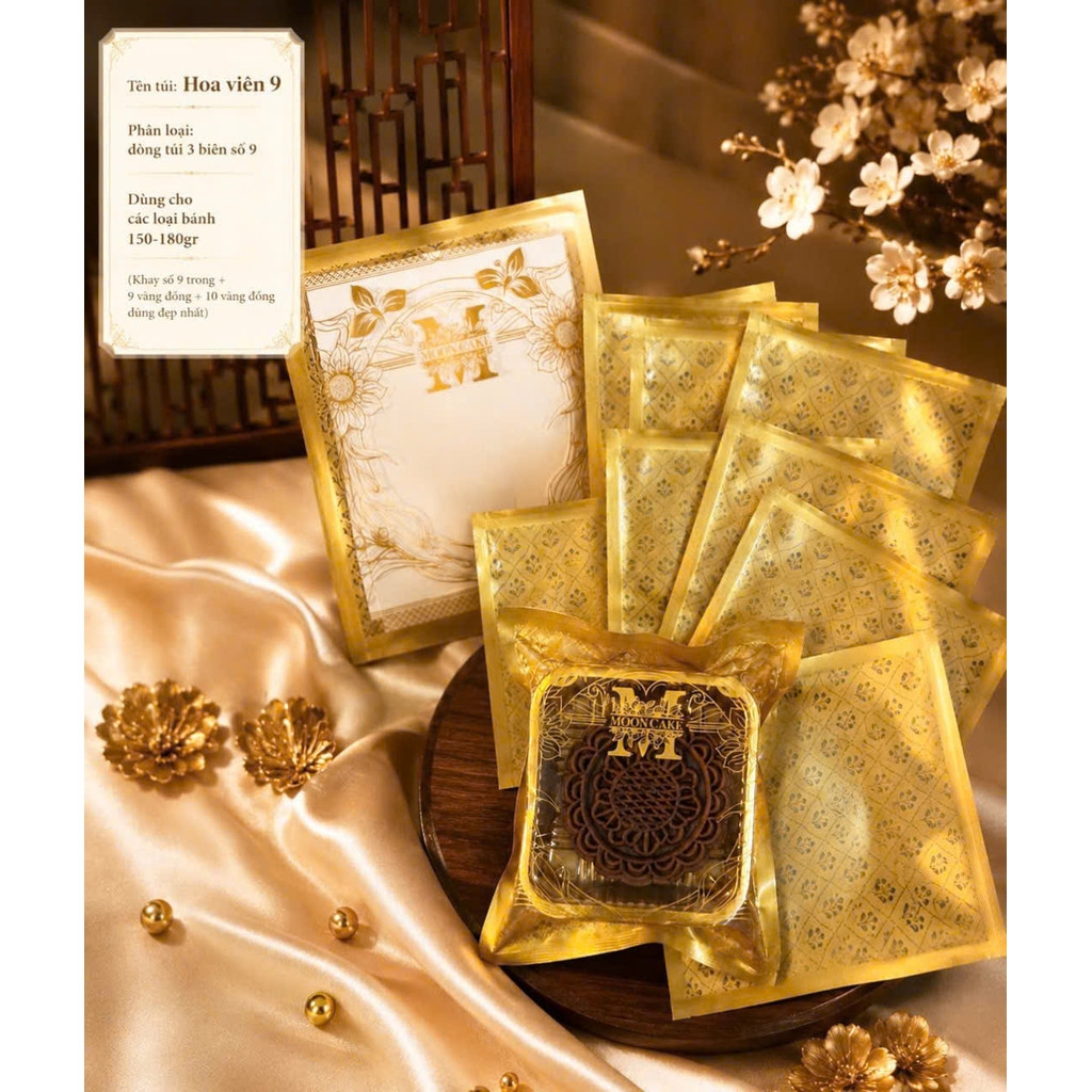 100 Túi Trung Thu Hàn Miệng Nguyệt Hoa / Hoa Viên Vàng Đựng Bánh 150gr - 300gr