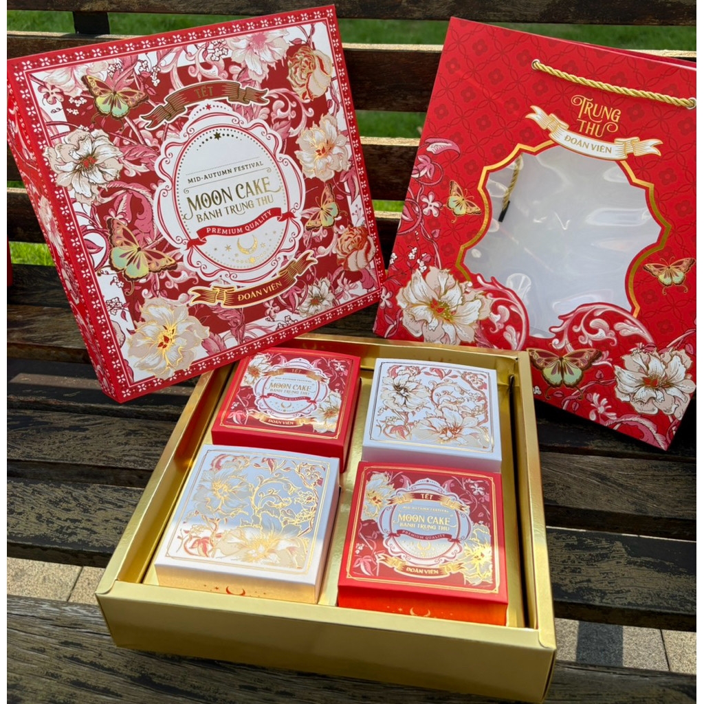 Vỏ Hộp Trung Thu 4 Bánh, Hộp Bánh Nướng, Bánh Dẻo 150g - 250g [BÁCH HOA]