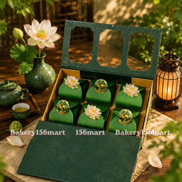 Hộp Đựng Bánh Trung Thu  SEN VÀNG - Hộp Cứng Gấp Gọn đựng 6 Bánh 150g - 250g