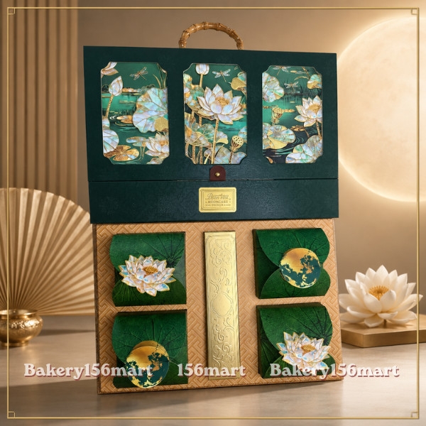 Hộp Đựng Bánh Trung Thu  SEN VÀNG - Hộp Cứng Gấp Gọn đựng 6 Bánh 150g - 250g