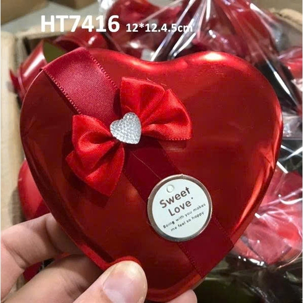 Hộp Thiếc Đỏ Hình Trái Tim Kèm Nơ Đựng Bánh Lạnh, Tiramisu, Quà Valentine 14-2, 8-3 - 156mart