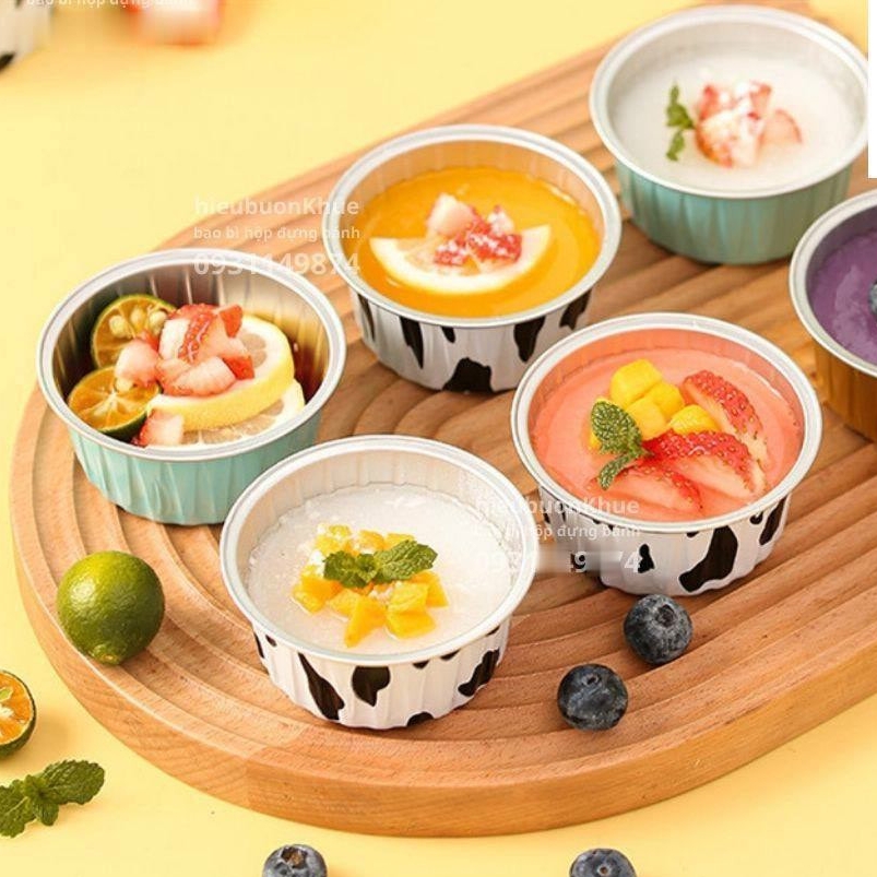 50 Cốc Nhôm Cốc Thiếc Đựng Bánh Tart Trứng, Nướng Bánh Trực Tiếp 125ml Kèm Nắp Trong [8435]