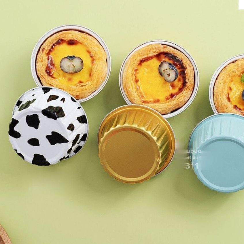 50 Cốc Nhôm Cốc Thiếc Đựng Bánh Tart Trứng, Nướng Bánh Trực Tiếp 125ml Kèm Nắp Trong [8435]