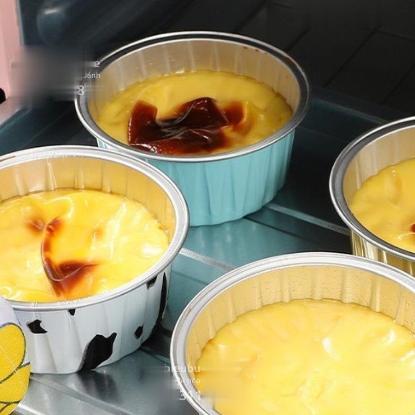 50 Cốc Nhôm Cốc Thiếc Đựng Bánh Tart Trứng, Nướng Bánh Trực Tiếp 125ml Kèm Nắp Trong [8435]