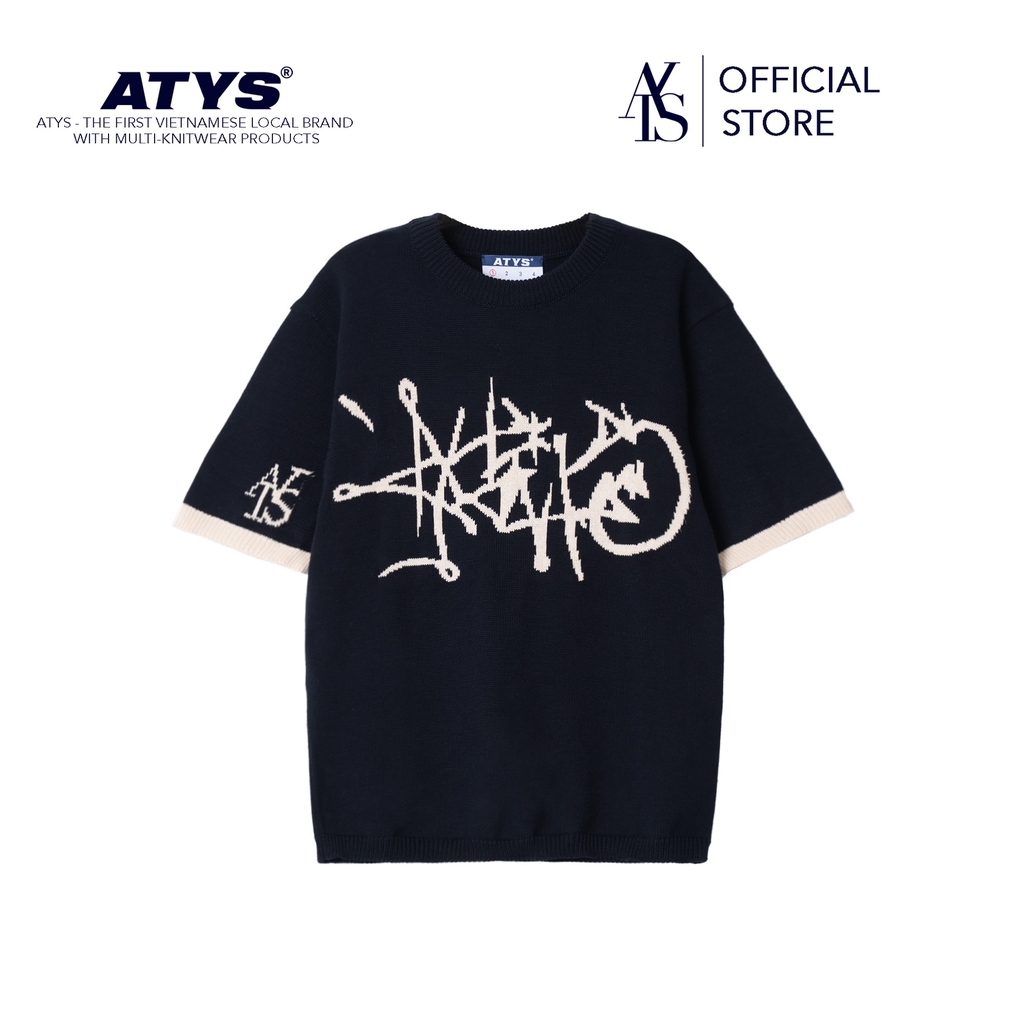 ATYS® GRAFFITI LOGO KNIT COTTON T-SHIRT (Navy)