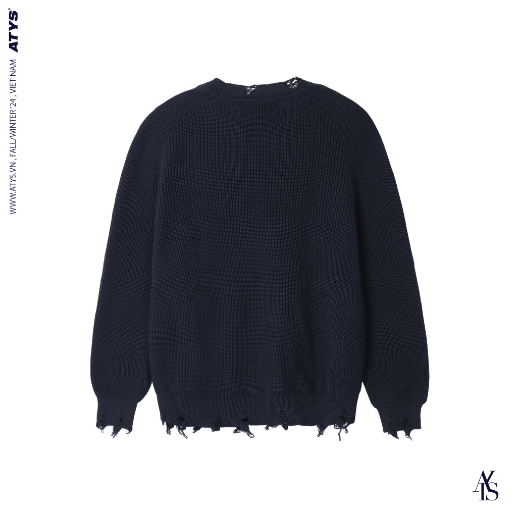 ATYS® SIGNATURE LOGO RIPPED KNIT COTTON SWEATER