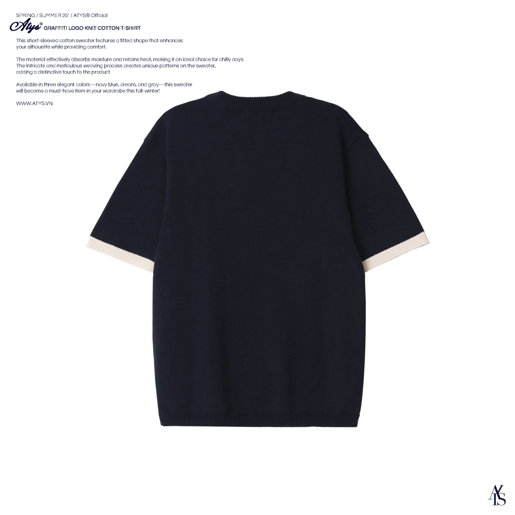 ATYS® GRAFFITI LOGO KNIT COTTON T-SHIRT (Navy)