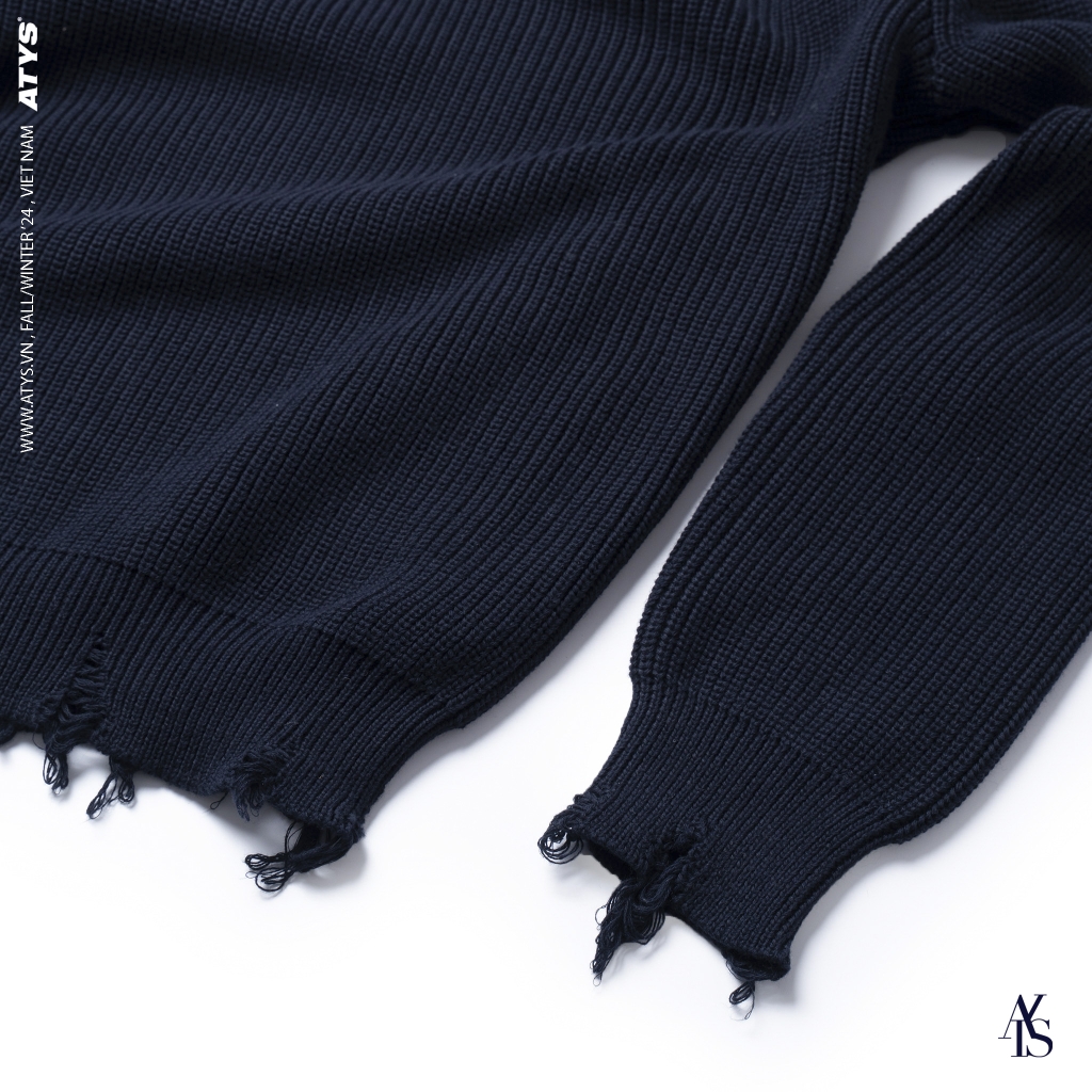 ATYS® SIGNATURE LOGO RIPPED KNIT COTTON SWEATER