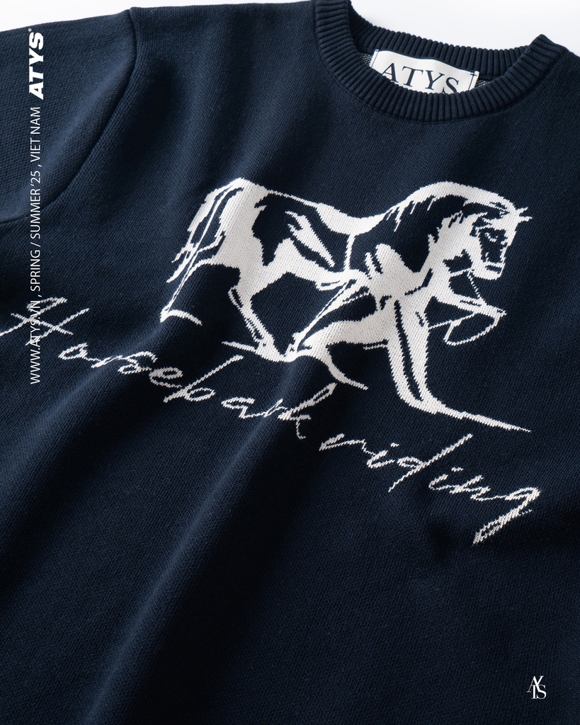 ATYS® MUSTANG KNIT COTTON T-SHIRT (Navy)