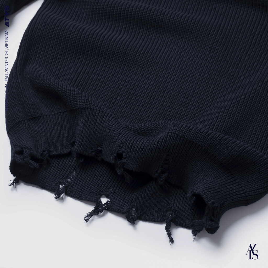 ATYS® SIGNATURE LOGO RIPPED KNIT COTTON SWEATER