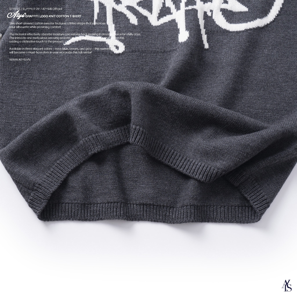 ATYS® GRAFFITI LOGO KNIT COTTON T-SHIRT (Xám)
