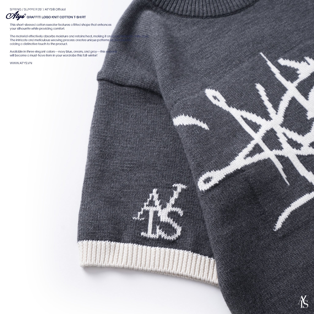 ATYS® GRAFFITI LOGO KNIT COTTON T-SHIRT (Xám)