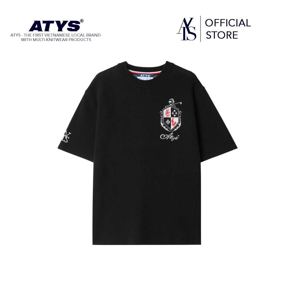 ATYS® MINIMAL CREST KNIT COTTON T-SHIRT (Đen)