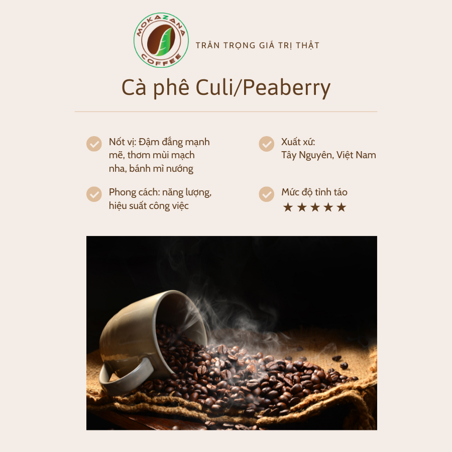 Cà phê Culi mộc rang nâu đậm