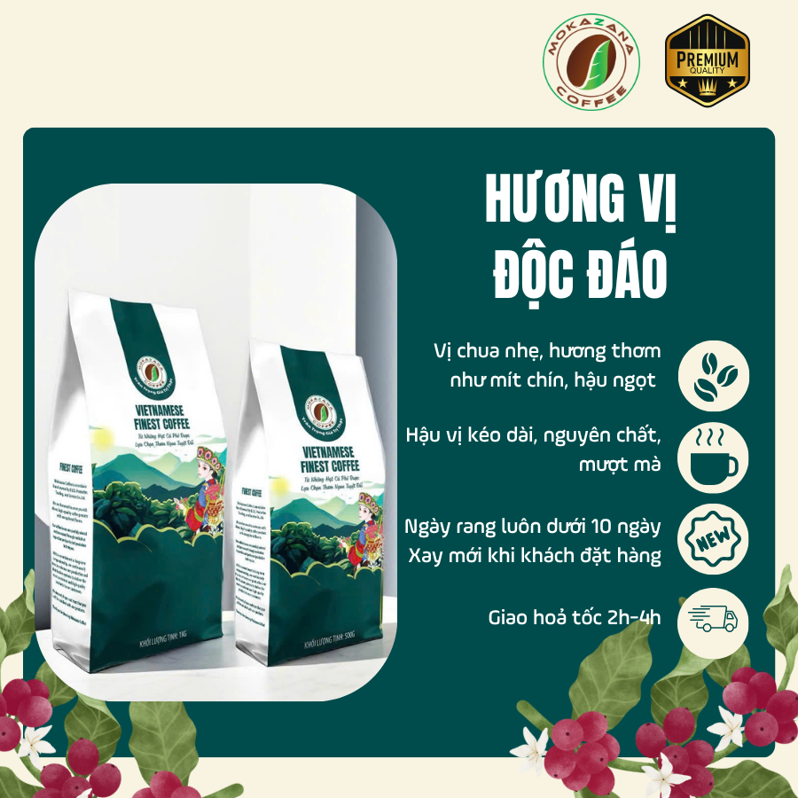 Cà phê Cherry rang mộc (Medium)