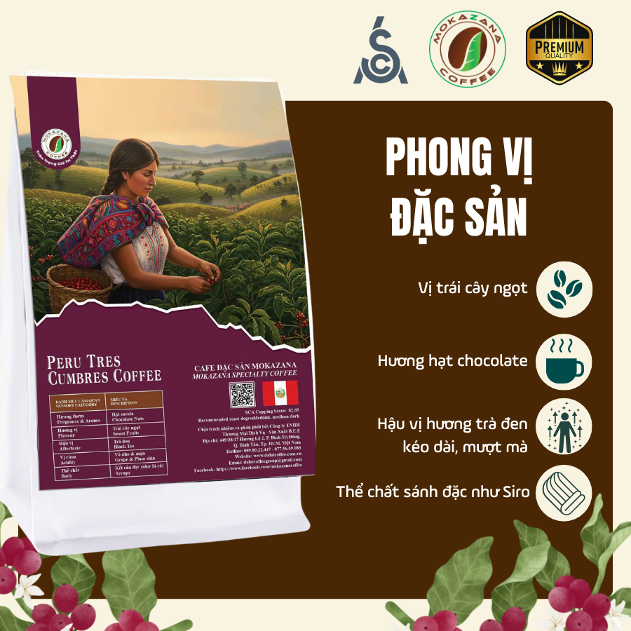 Cà phê rang mộc Peru Tres Cumbres – SCA 82.69, Washed