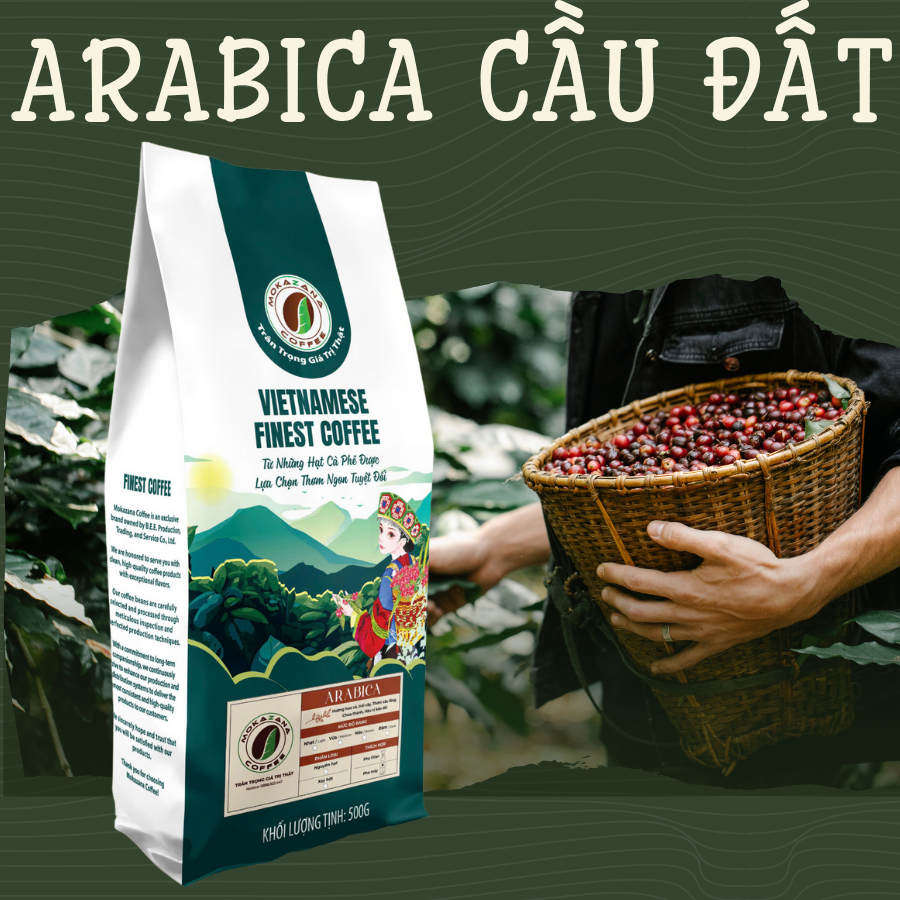 Cafe Hạt Arabica Cầu Đất Nguyên Chất (Rang Nhạt)