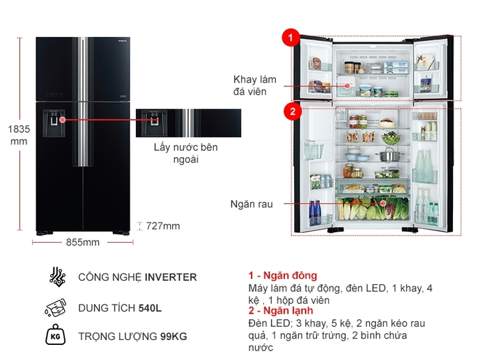 Tủ lạnh Hitachi Inverter 540 lít R-FW690PGV7X (GBK)