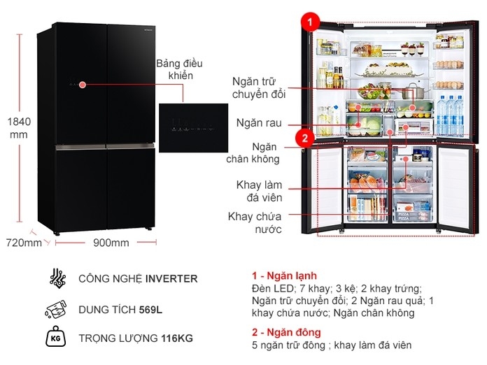 Tủ lạnh Hitachi Inverter 569 lít R-WB640VGV0 (GBK)