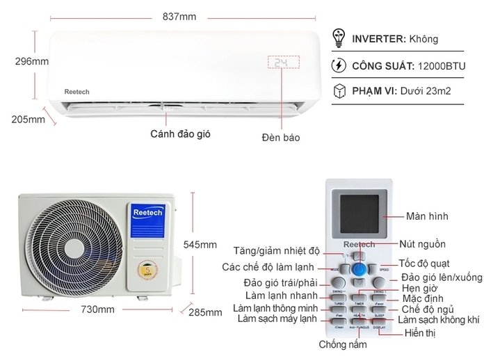 Máy lạnh Reetech 1.5 HP RT12-DF-BT