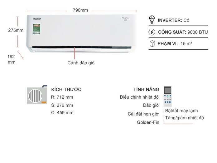 Máy lạnh Reetech Inverter 1 HP RTV9-TC-BI