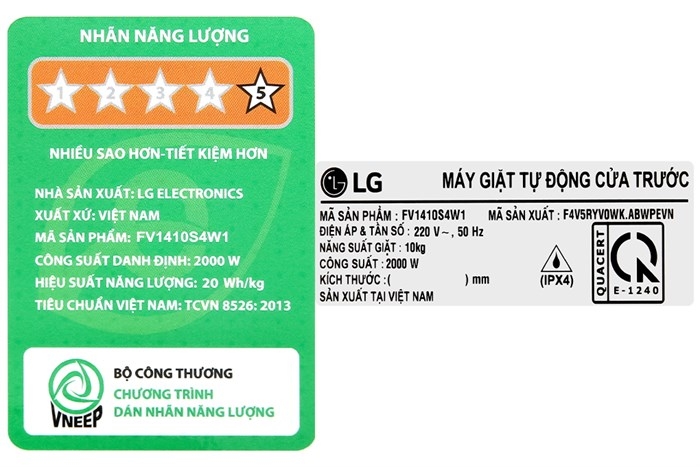 Máy giặt LG 10kg FV1410S4W1