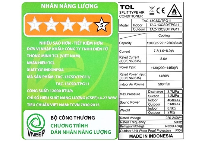 Máy Lạnh TCL 1.5 HP TAC-13CSD/TPG21