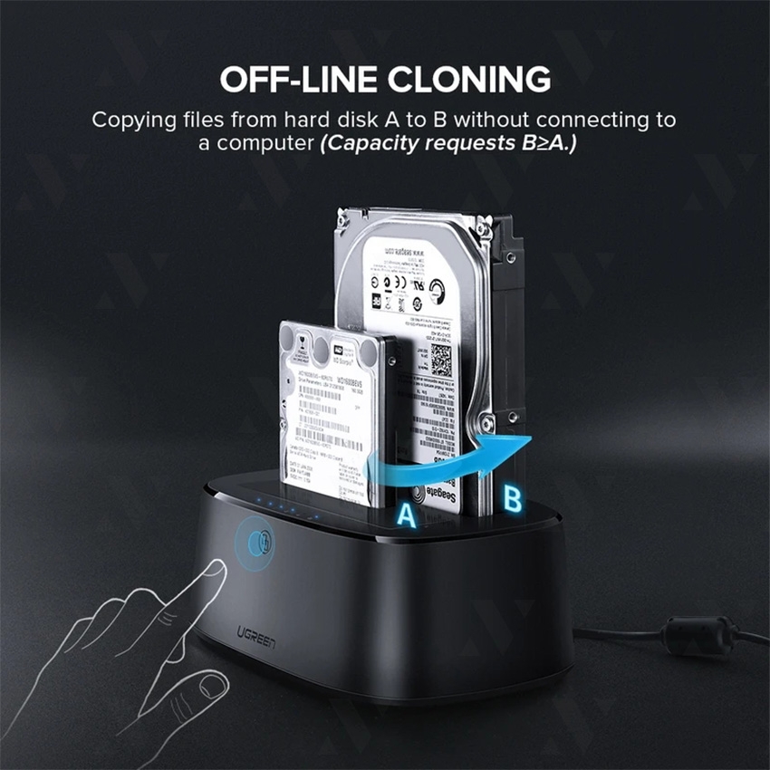 Dock đựng ổ cứng kép Sata 2.5/3.5inch chuẩn USB 3.0 Ugreen 50857