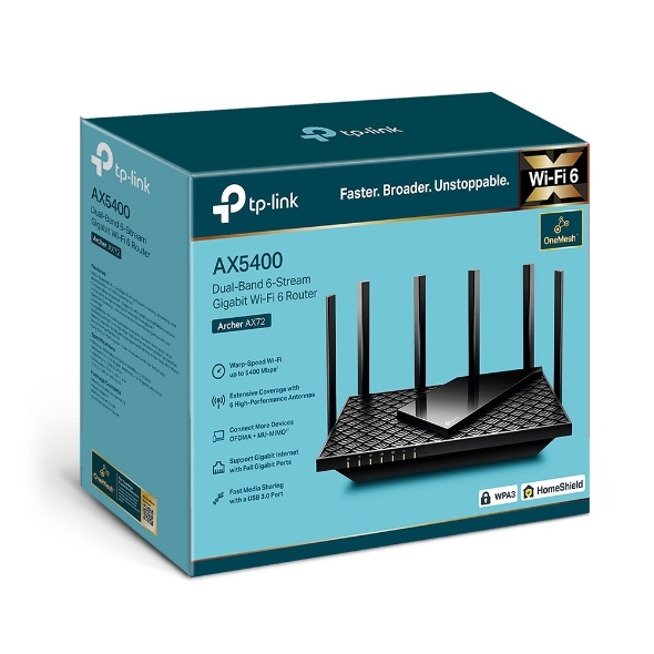 Bộ phát wifi 6 TP-Link Archer AX72 (Chuẩn AX/ AX5400Mbps/ 6 Ăng-ten ngoài/ Wifi Mesh)