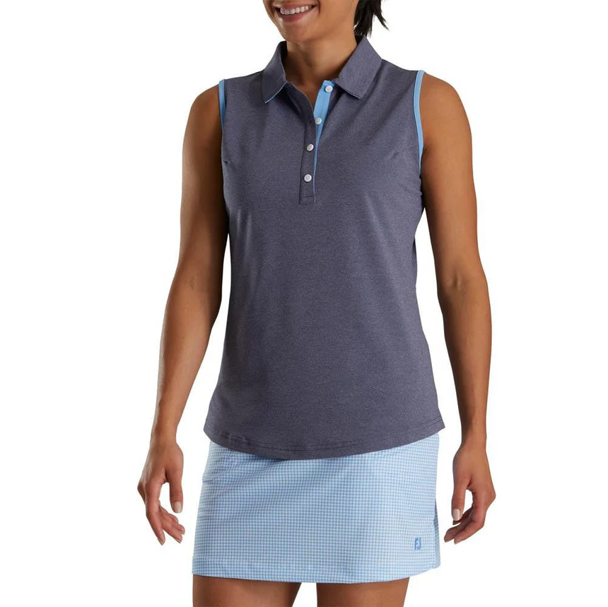 Áo Footjoy Short Sleeve Houndstooth Trim Pique Shirt Navy Heather